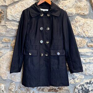 Black Double Breasted Kenneth Cole Cotton Spring Classic Pea Coat Jacket sz Med